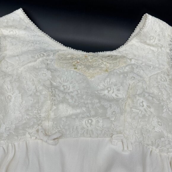 Vintage Wedding Dress Short 1960s Aldens Union Made White Lace Detachable Train - Picture 11 of 13
